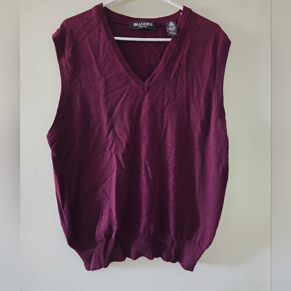 Brandini Burgundy Sleeveless Sweater Vest, 100% Wool